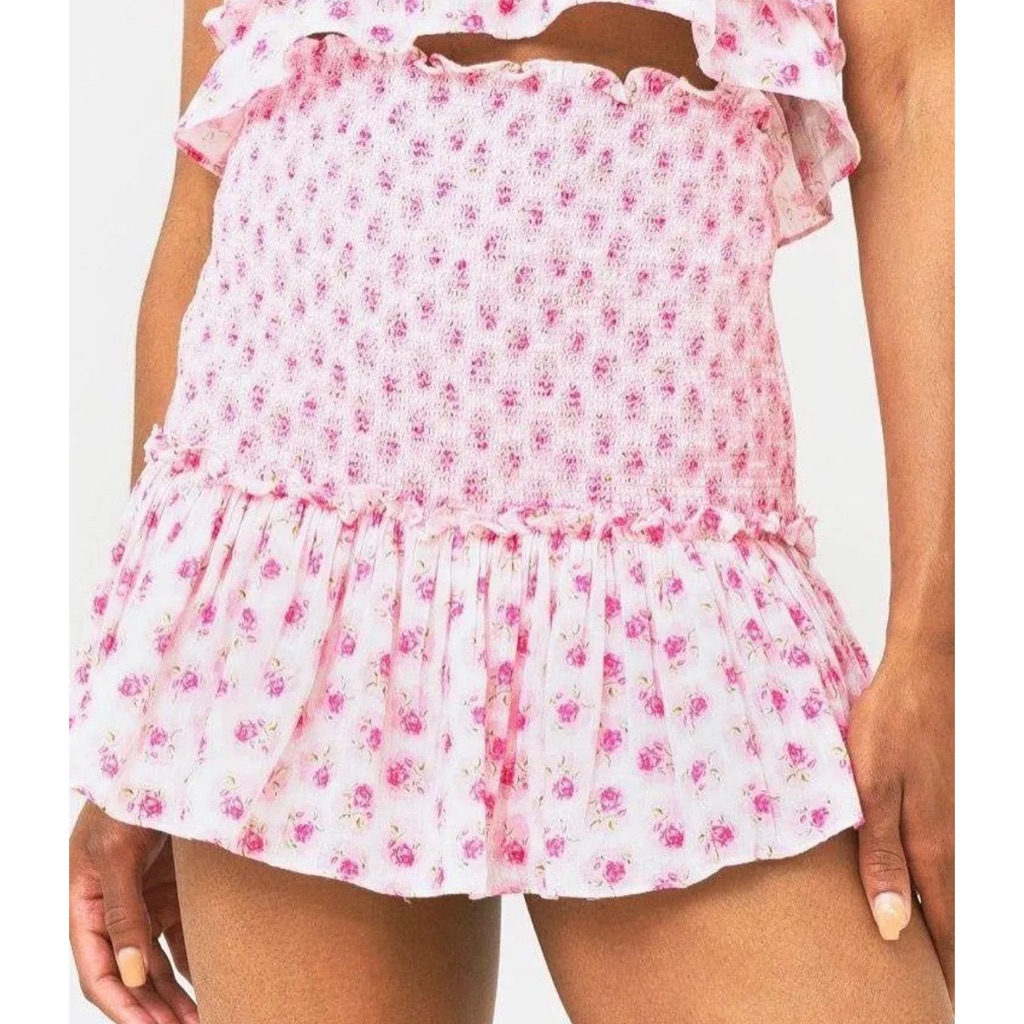 Love Shack Fancy Floral Pink And White Mini Dress